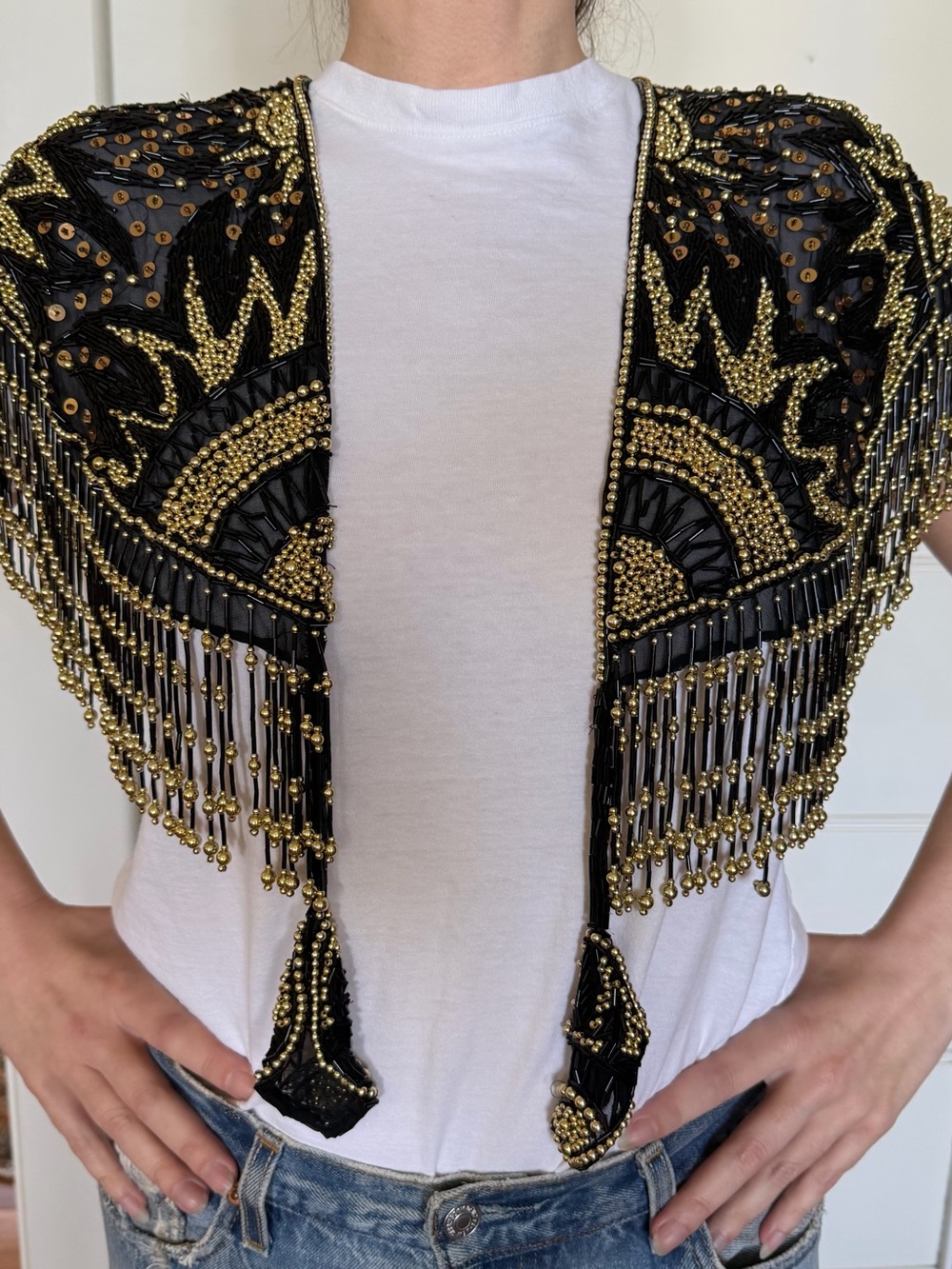 Embellished Black & Gold Beaded Bolero Shrug